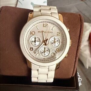 Michael Kors White and Gold-Tone Chronograph Watch